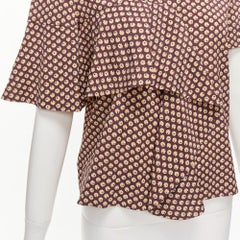 Marni top marrone giallo floreale asimmetrico con volant e drappeggi a collo alto IT38 XS