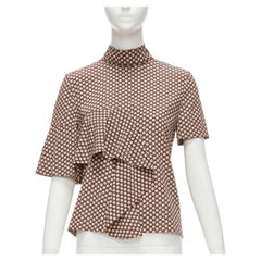 MARNI brown yellow floral asymmetric ruffle drapes hi neck top IT38 XS