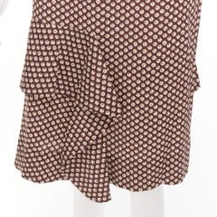 MARNI brown yellow floral silk blend ruffle drape front mid skirt IT40 S