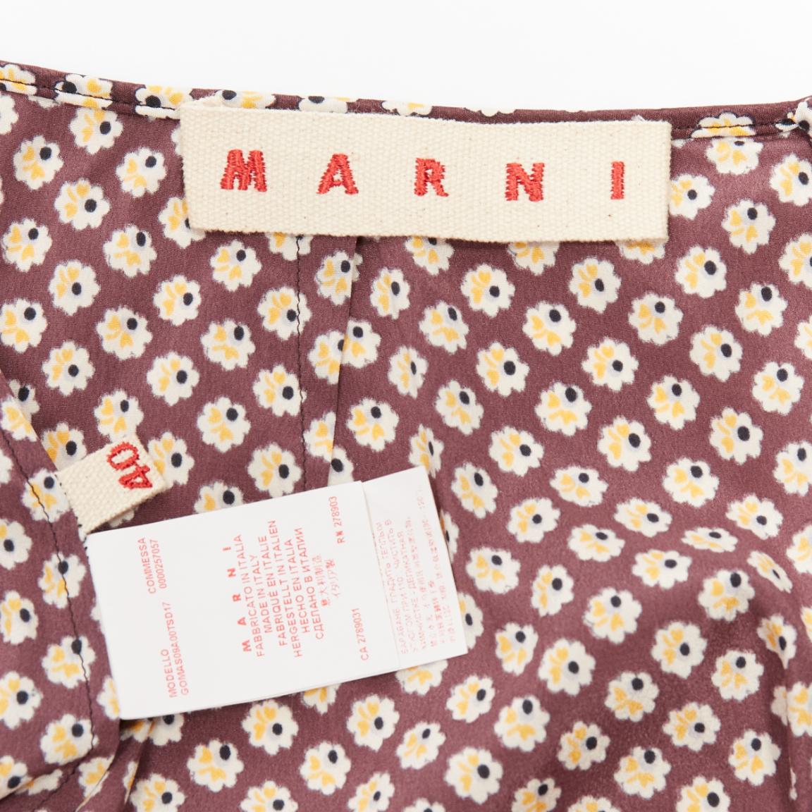 MARNI brown yellow floral silk blend ruffle drape front mid skirt IT40 S For Sale 3