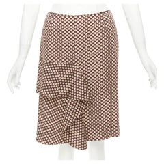 MARNI brown yellow floral silk blend ruffle drape front mid skirt IT40 S