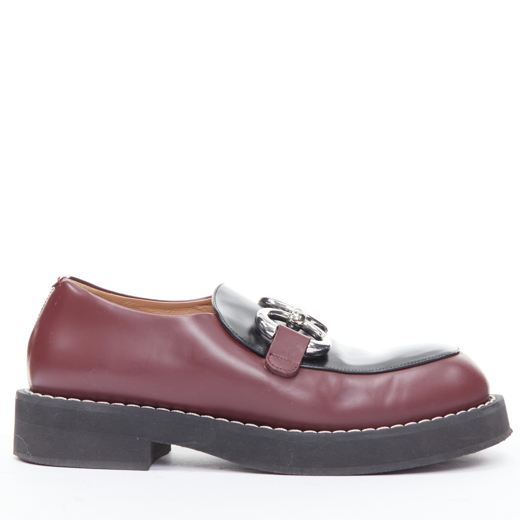 MARNI burgundy black leather silver chunky buckle loafers EU39
Reference: ECLO/A00082
Brand: Marni
Collection: 2019
Material: Leather
Color: Black, Burgundy
Pattern: Solid
Closure: Slip On
Lining: Brown Leather
Extra Details: Large and in charge,