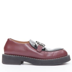 MARNI burgundy black leather silver chunky buckle loafers EU39