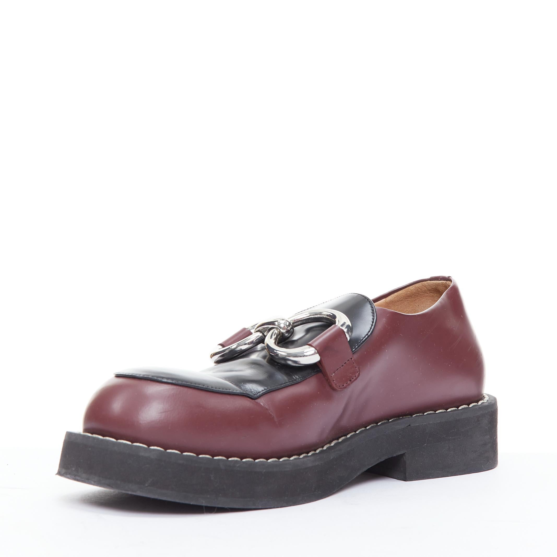 MARNI burgundy black leather silver chunky buckle loafers EU39 In Fair Condition For Sale In Hong Kong, NT