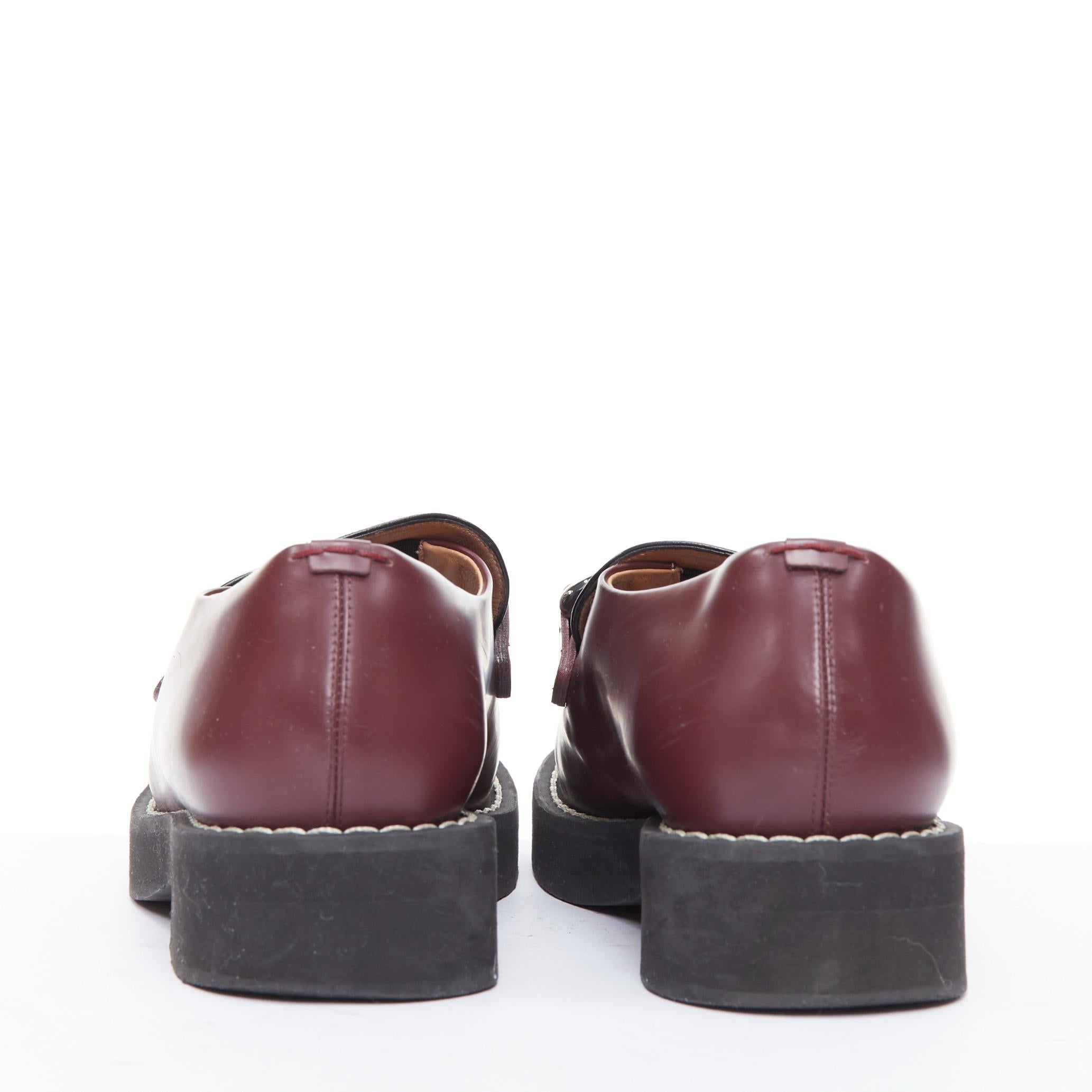 Women's MARNI burgundy black leather silver chunky buckle loafers EU39 For Sale