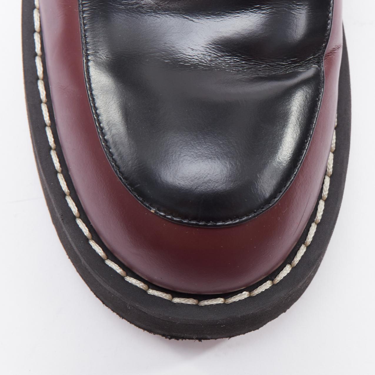MARNI burgundy black leather silver chunky buckle loafers EU39 For Sale 1