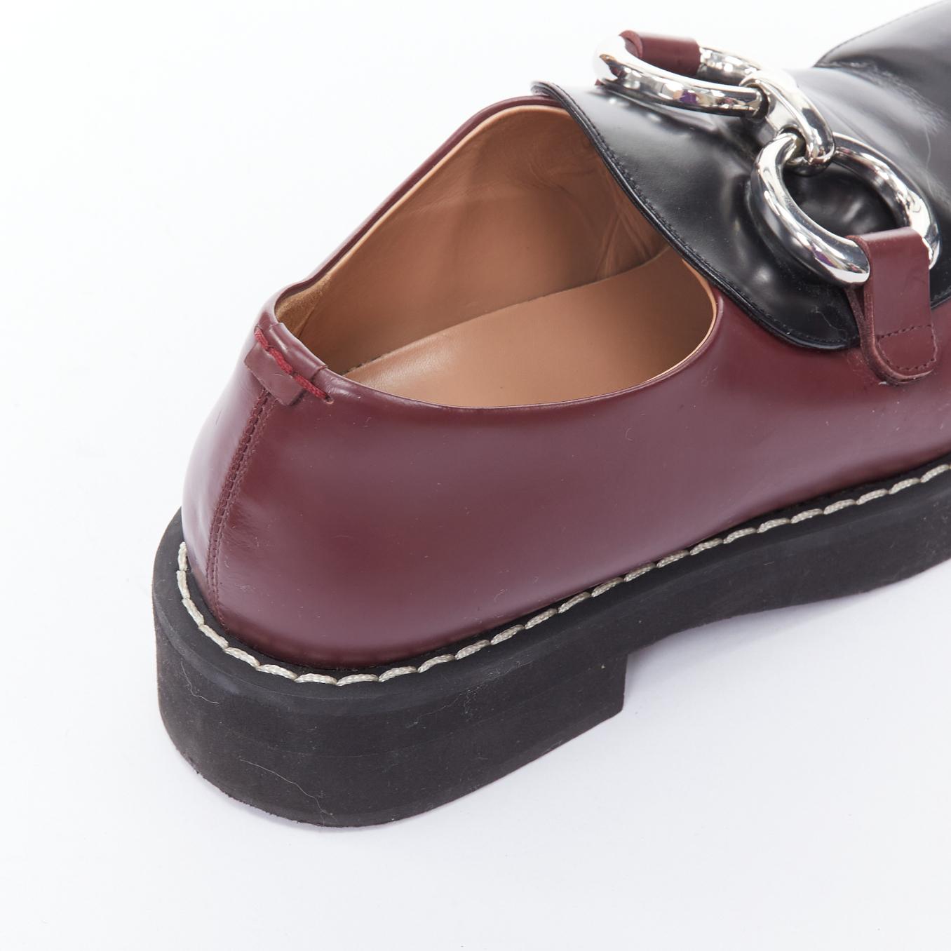 MARNI burgundy black leather silver chunky buckle loafers EU39 For Sale 3