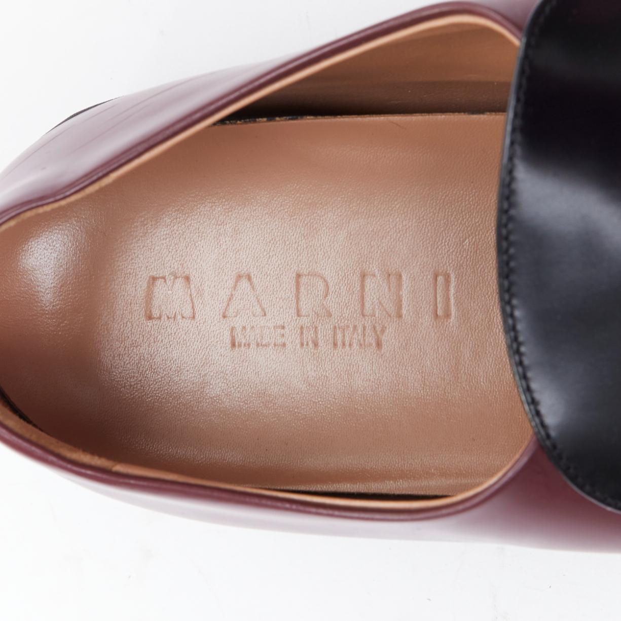 MARNI burgundy black leather silver chunky buckle loafers EU39 For Sale 4
