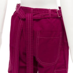 Marni, pantaloni a gamba larga in cotone e lino bordeaux con cintura in vita IT38 XS