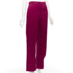 MARNI burgundy cotton linen topstitch belt waist wide leg pants IT38 XS