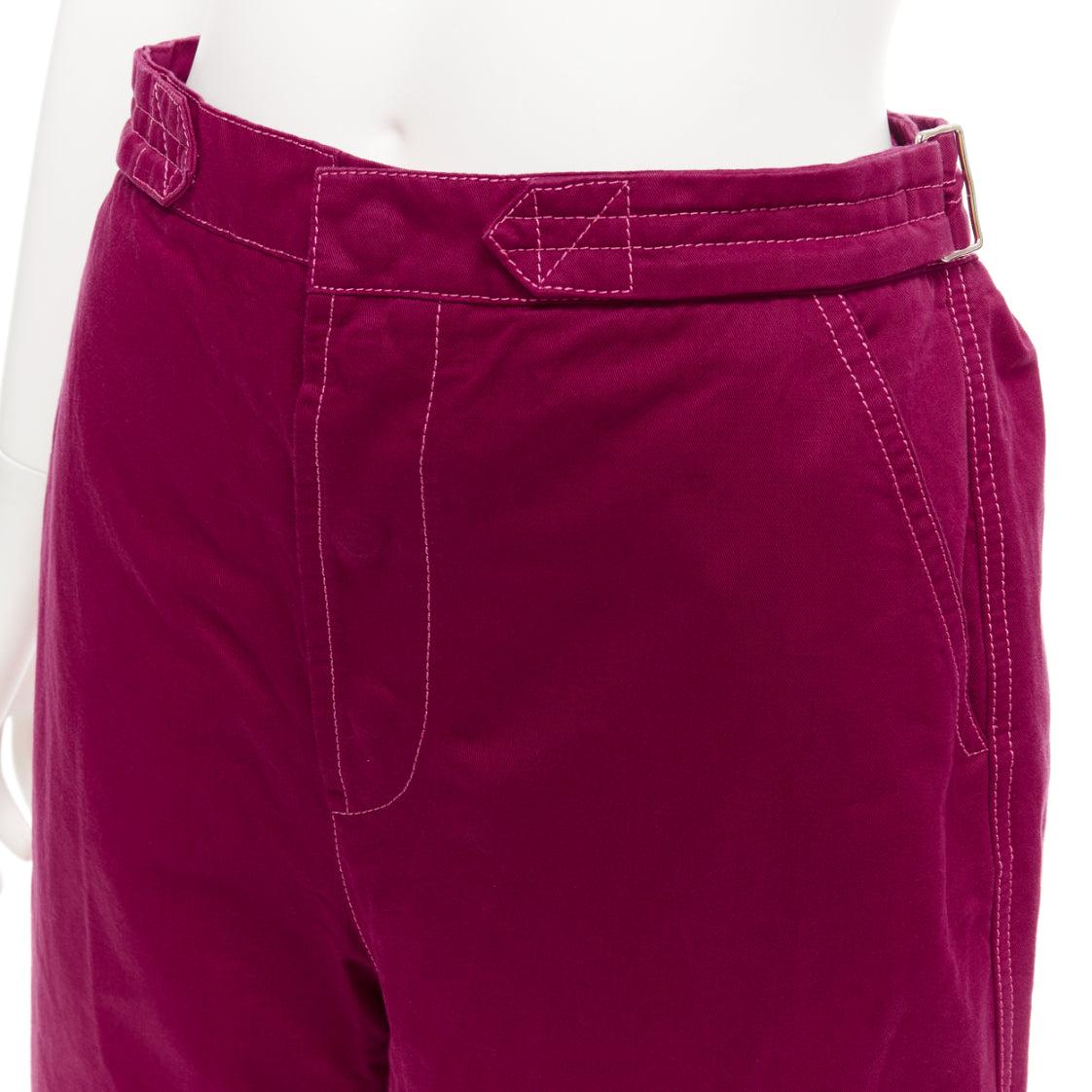 MARNI burgundy cotton linen topstitch belt waist wide leg pants IT38 XS For Sale 3