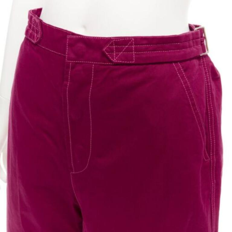MARNI burgundy cotton linen topstitch belt waist wide leg pants IT38 XS For Sale 2