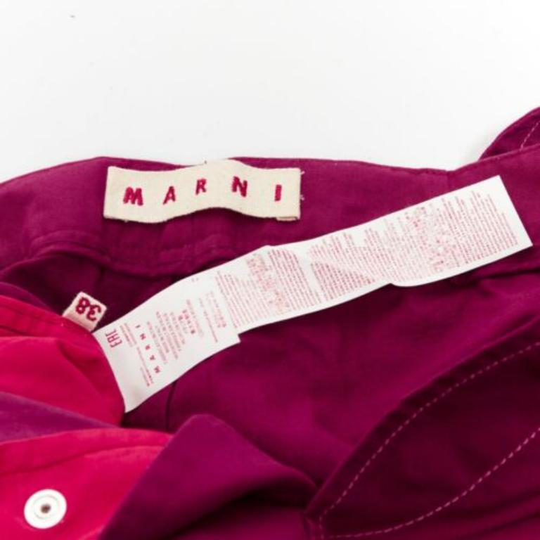 MARNI burgundy cotton linen topstitch belt waist wide leg pants IT38 XS For Sale 3
