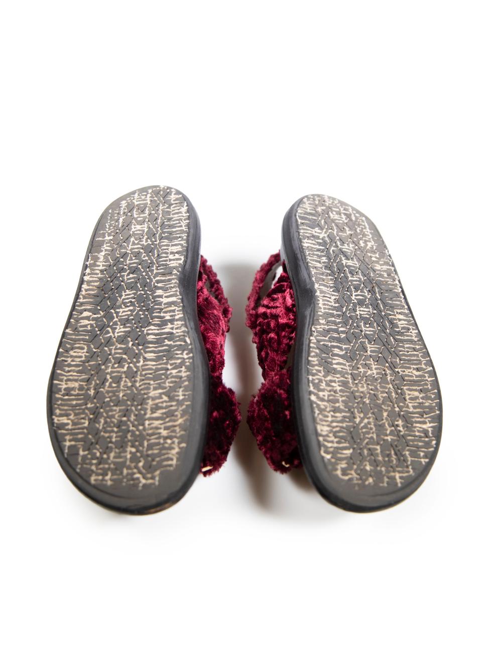 Women's Marni Burgundy Faux Shearling Fussbett Strap Sandals Size IT 38 For Sale