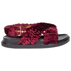 Marni Burgundy Faux Shearling Fussbett Strap Sandals Size IT 38