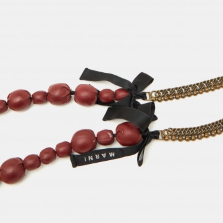 Collana di Marni in pelle borgogna e catena in oro invecchiato in vendita 1