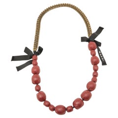 Marni Burgundy Leather & Aged Gold Tone Chain Statement Necklace