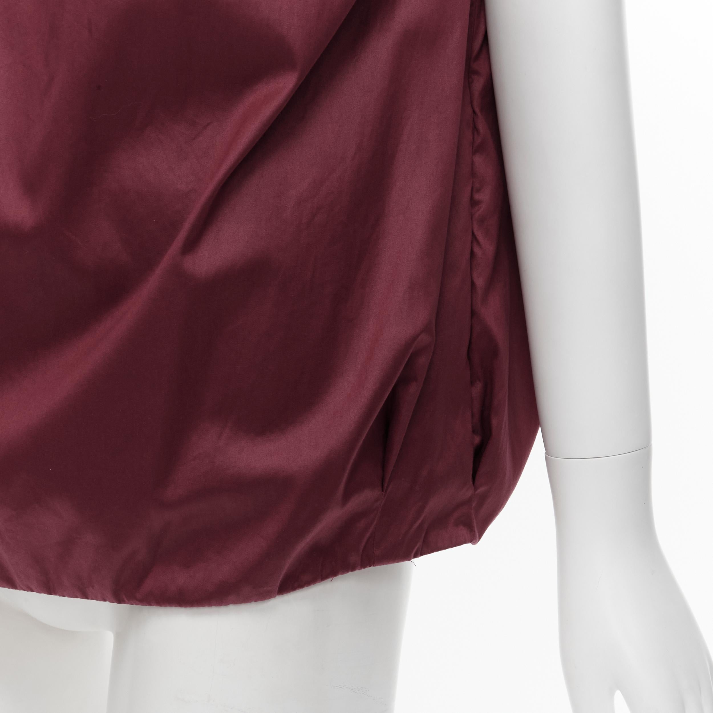 MARNI burgundy red cotton elasticated ruched cap sleeve boxy top IT38 XS For Sale 4