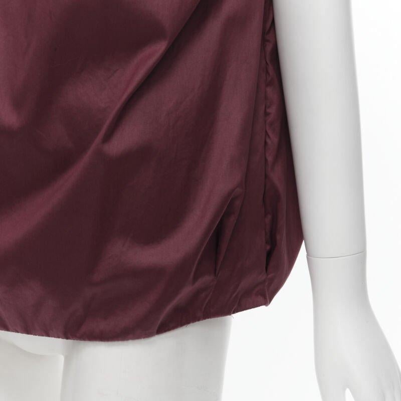 MARNI burgundy red cotton elasticated ruched cap sleeve boxy top IT38 XS For Sale 5