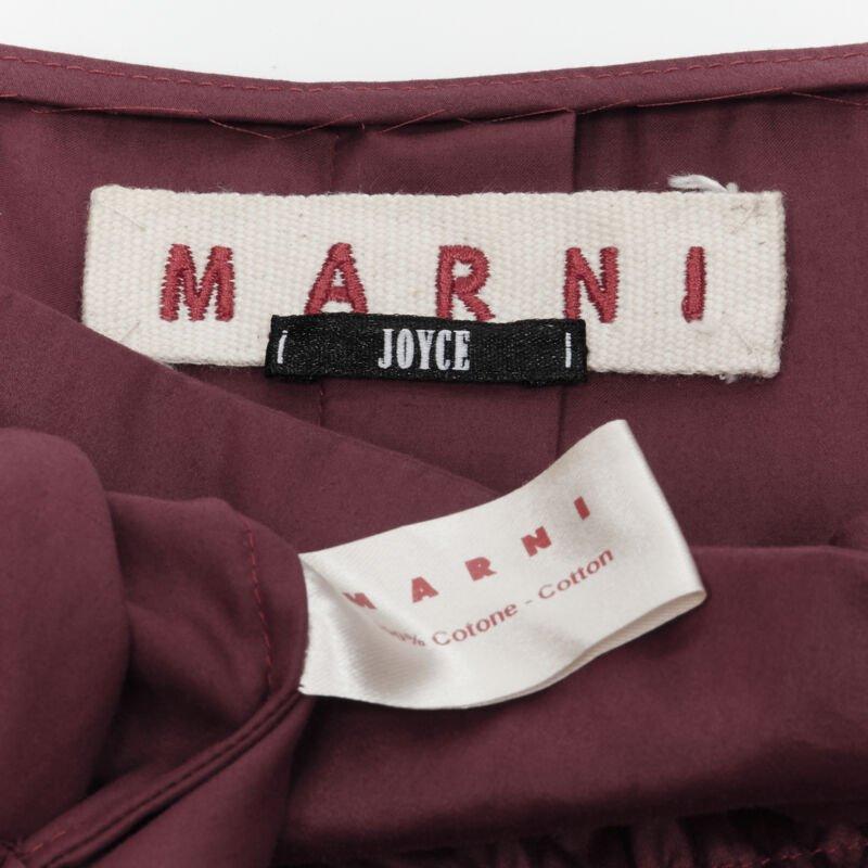 MARNI burgundy red cotton elasticated ruched cap sleeve boxy top IT38 XS For Sale 6