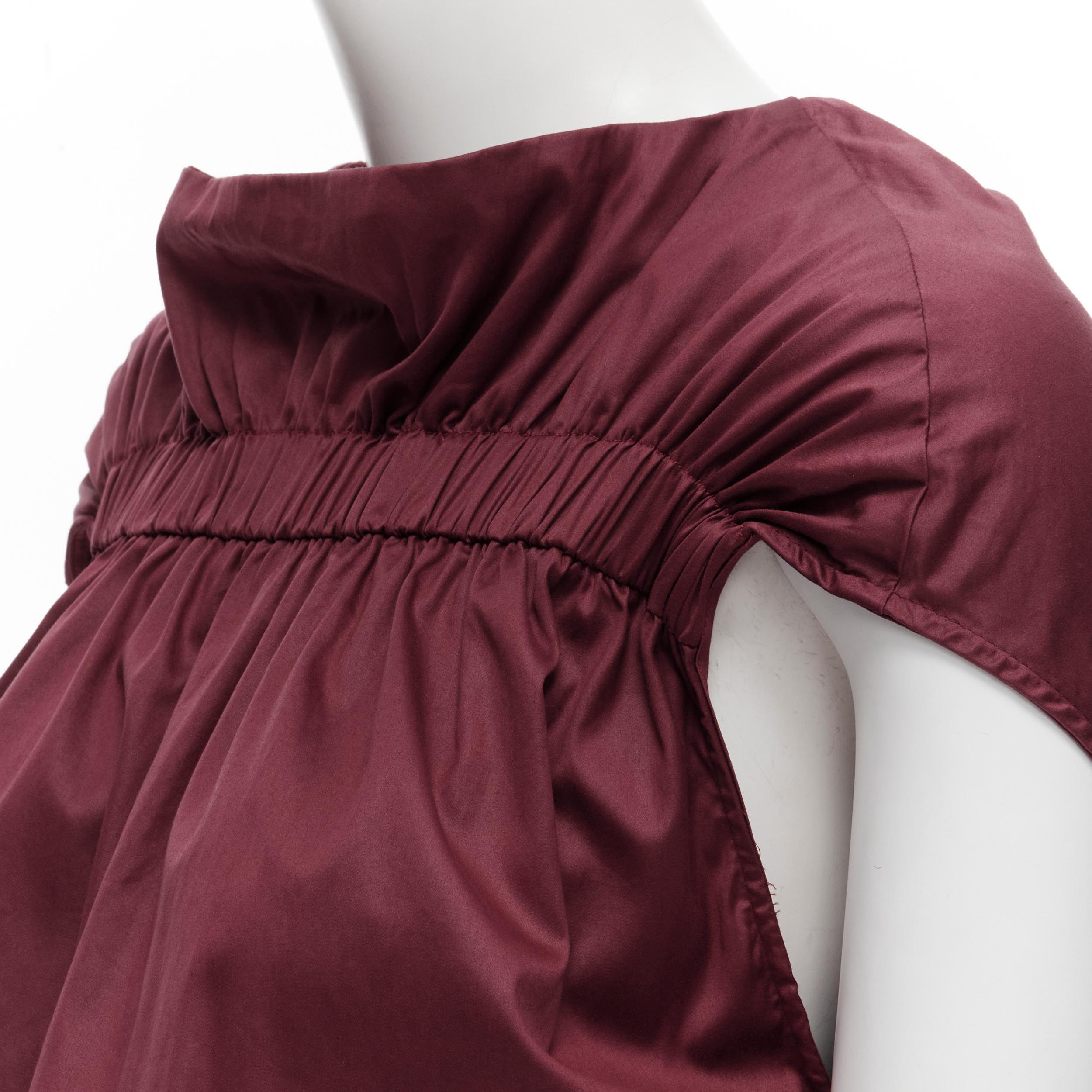 MARNI burgundy red cotton elasticated ruched cap sleeve boxy top IT38 XS 
Reference: CELG/A00131 
Brand: Marni 
Material: Cotton 
Color: Red 
Pattern: Solid 
Extra Detail: Elasticated band across bust. Side slit pockets. 
Made in: Italy 

CONDITION: