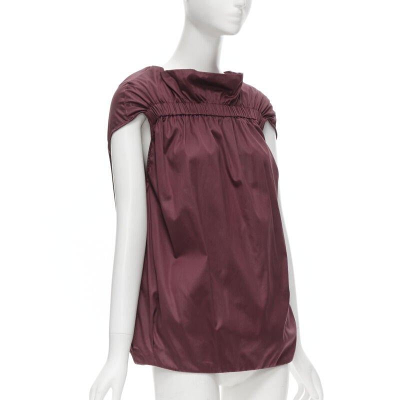 Red MARNI burgundy red cotton elasticated ruched cap sleeve boxy top IT38 XS For Sale