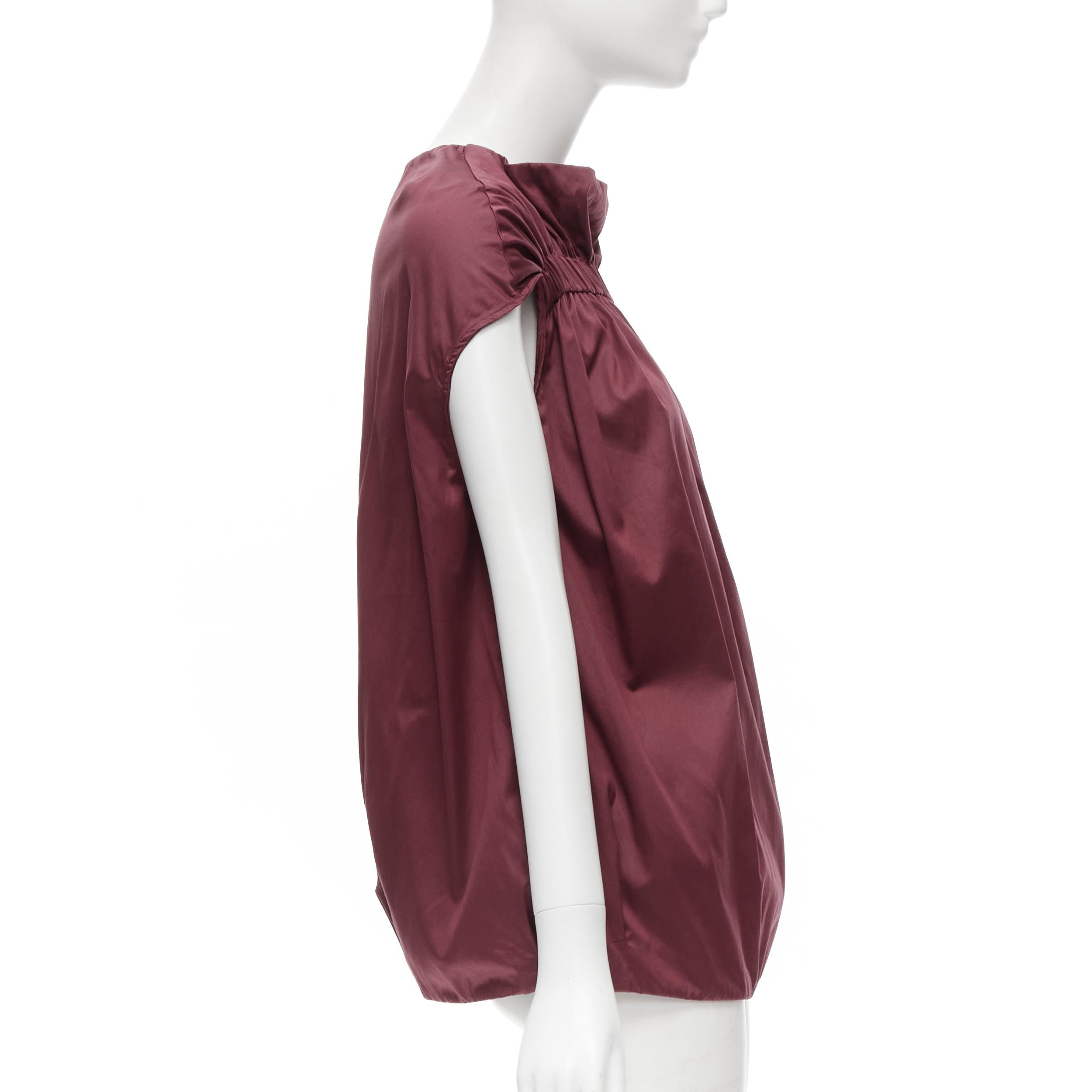 Red MARNI burgundy red cotton elasticated ruched cap sleeve boxy top IT38 XS For Sale