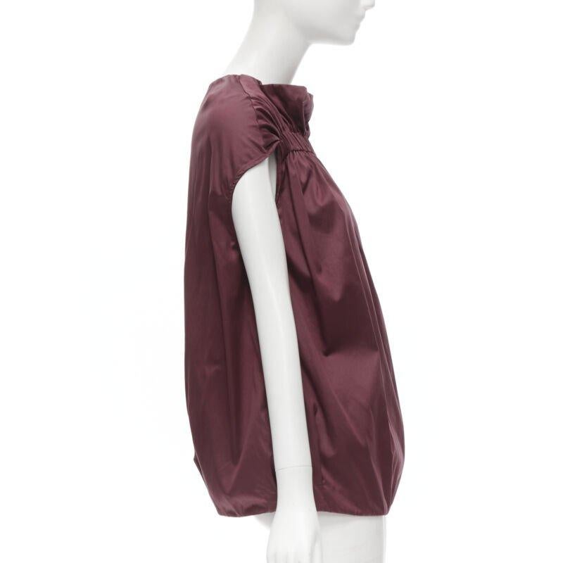 MARNI burgundy red cotton elasticated ruched cap sleeve boxy top IT38 XS In Excellent Condition For Sale In Hong Kong, NT