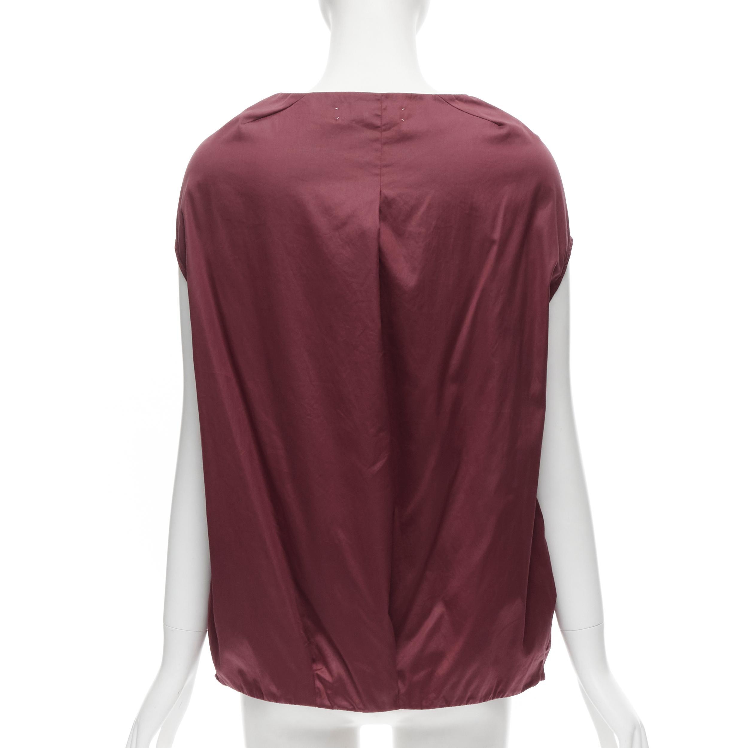 MARNI burgundy red cotton elasticated ruched cap sleeve boxy top IT38 XS In Excellent Condition For Sale In Hong Kong, NT