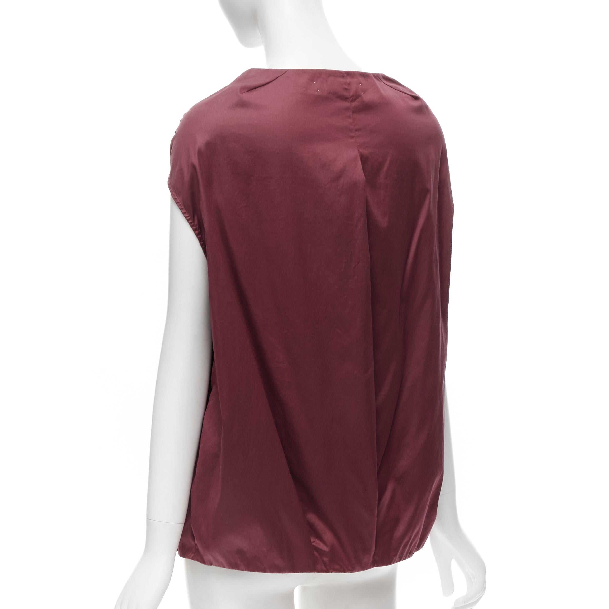 Women's MARNI burgundy red cotton elasticated ruched cap sleeve boxy top IT38 XS For Sale