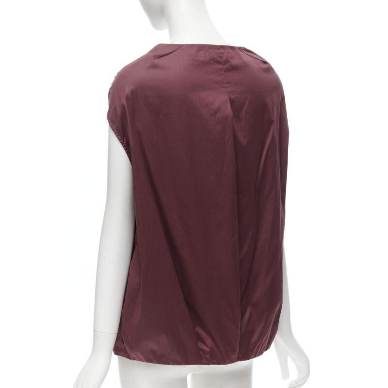 MARNI burgundy red cotton elasticated ruched cap sleeve boxy top IT38 XS For Sale 1
