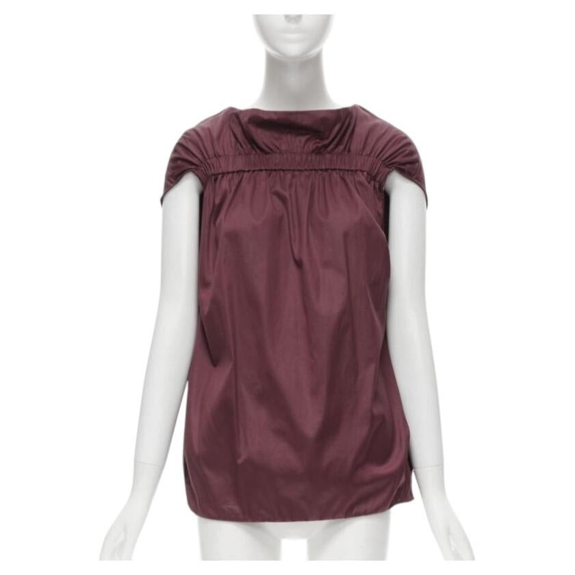MARNI burgundy red cotton elasticated ruched cap sleeve boxy top IT38 XS