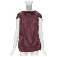 MARNI burgundy red cotton elasticated ruched cap sleeve boxy top IT38 XS