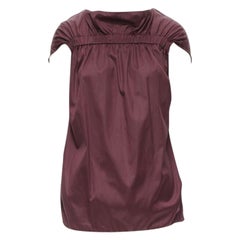 MARNI - Top boxy à manches capuchon en coton rouge bordeaux élastiqué IT38 XS