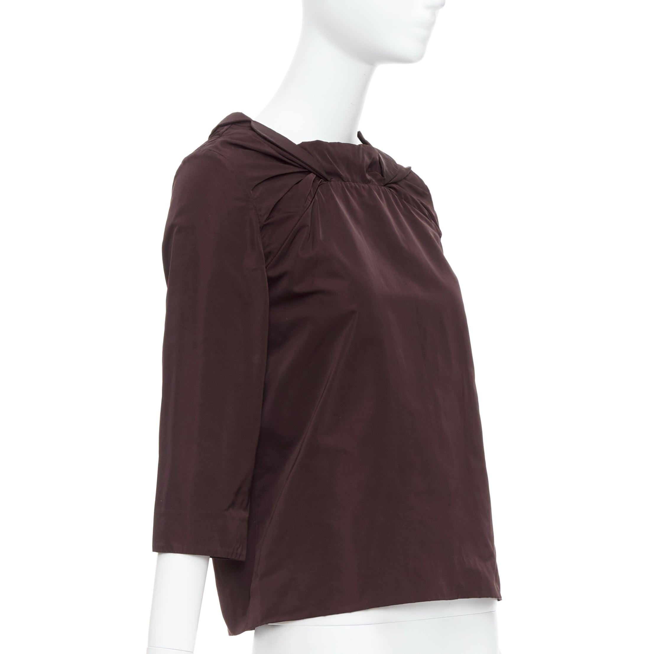 Black MARNI burgundy silk blend reverse dipped neckline cropped top IT38 XS