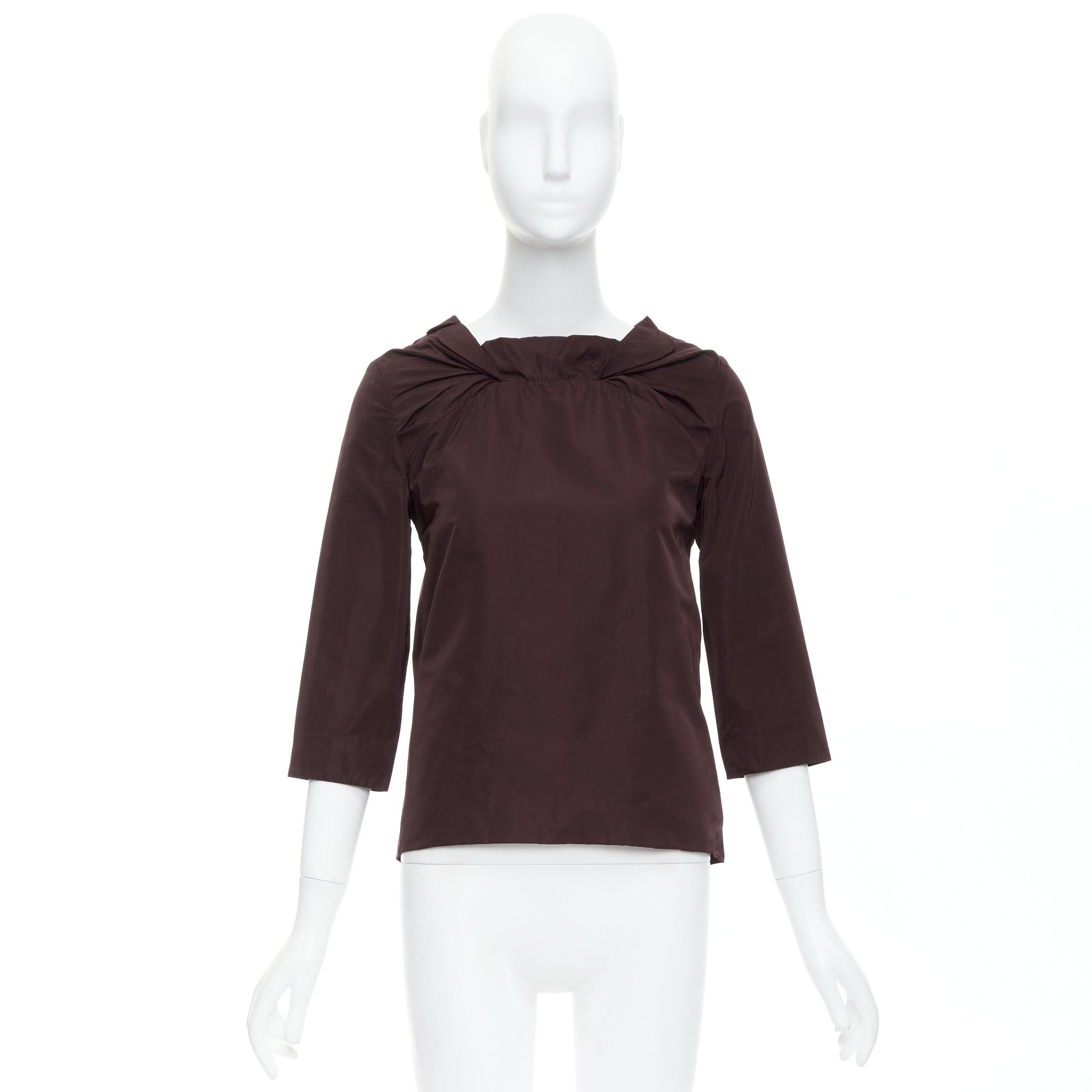 MARNI burgundy silk blend reverse dipped neckline cropped top IT38 XS 4