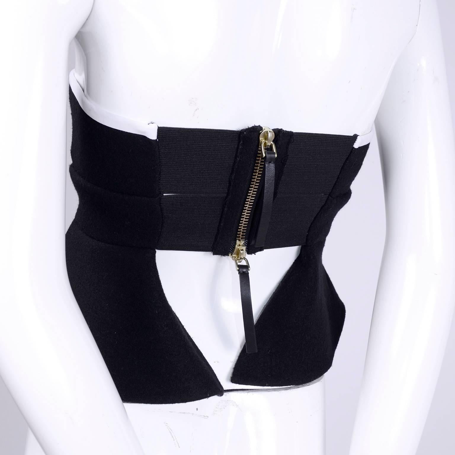 Marni Black Felted Wool Bustier With Silk Lining and White Trim with Peplum 1
