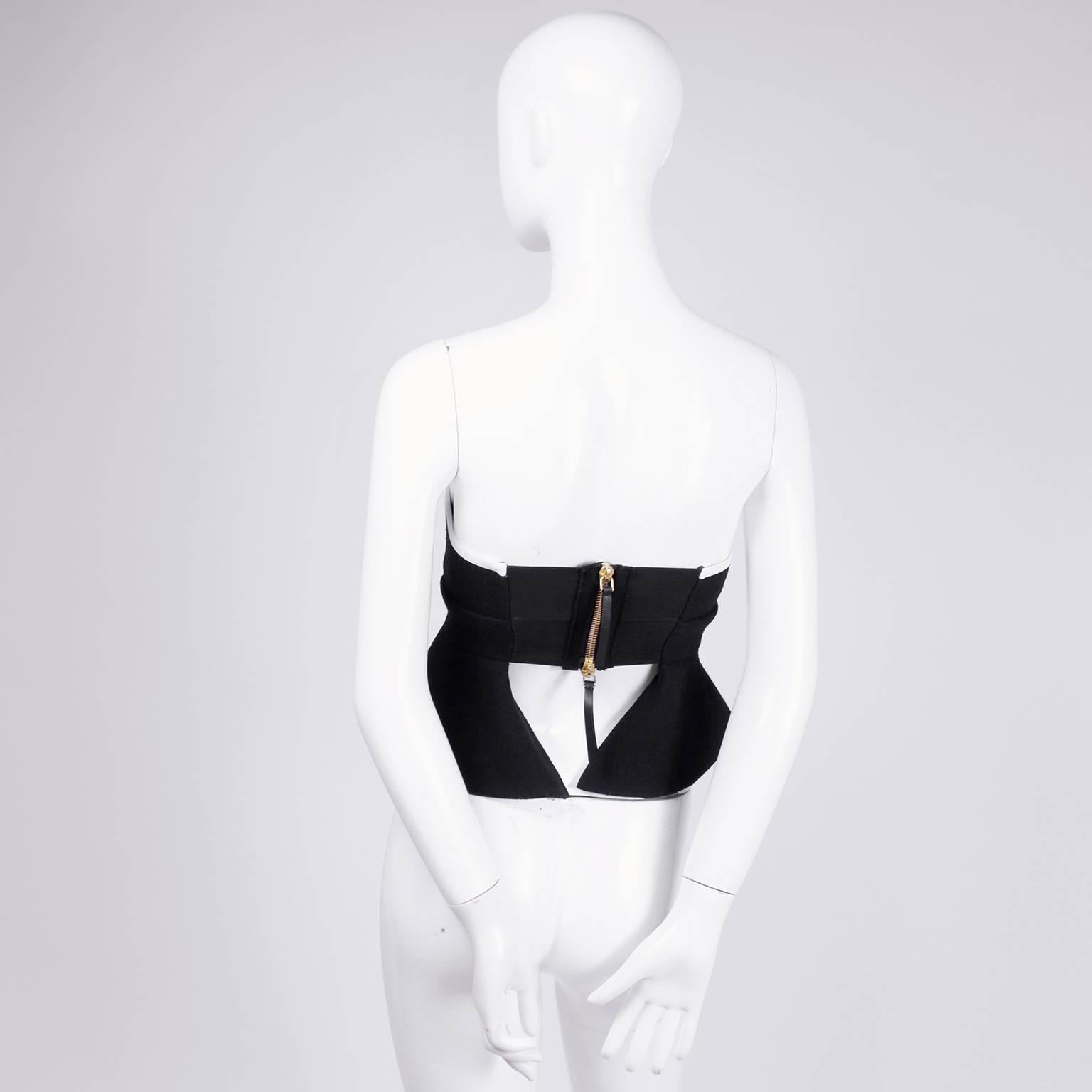 Marni Black Felted Wool Bustier With Silk Lining and White Trim with Peplum 3