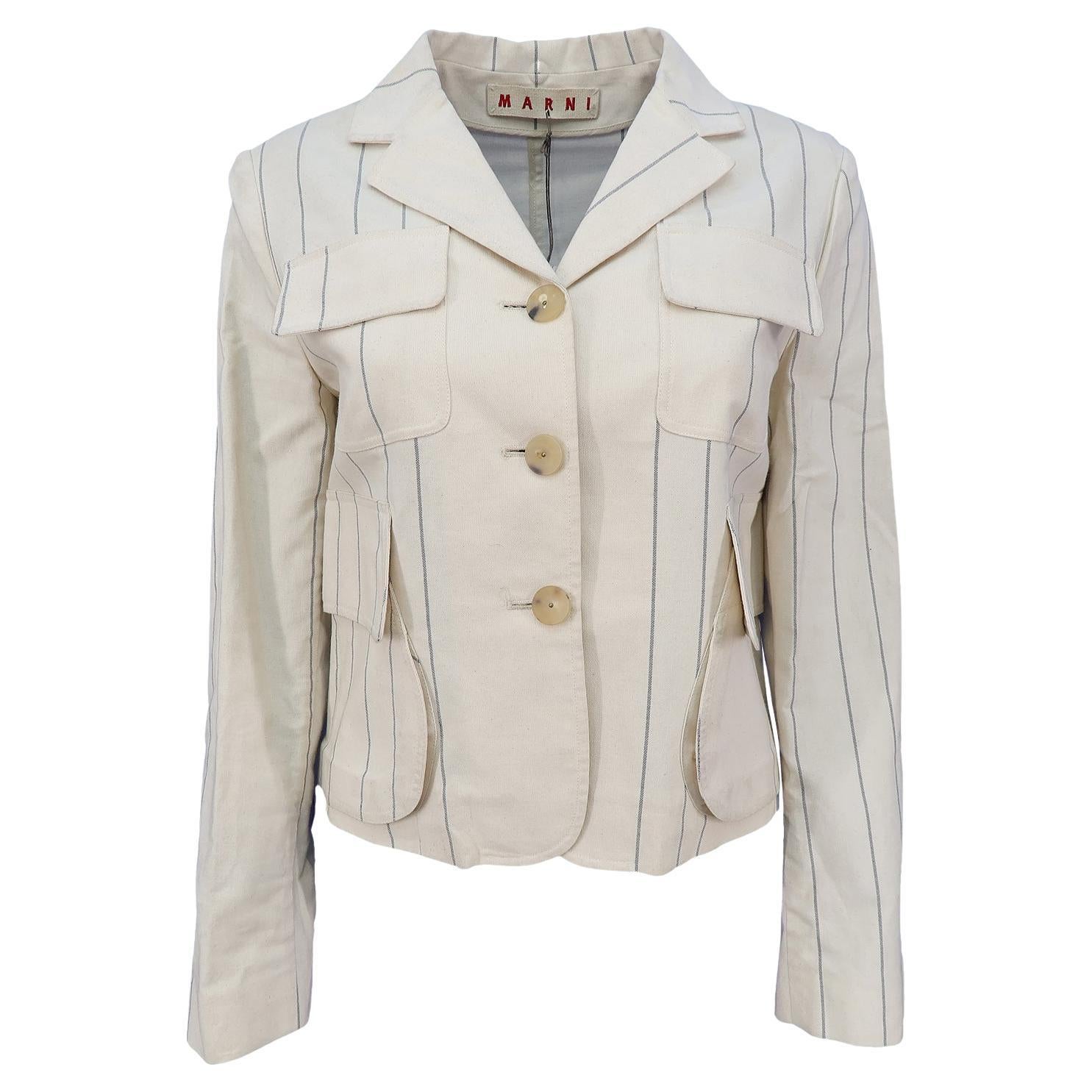 Marni by Consuelo Castiglioni SS-2003 Cotton Stripe Motif Cropped Jacket