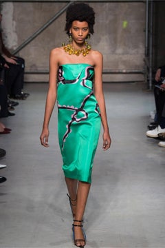 Marni by Francesco Risso FW17 Runway Green Satin Bustier Dress