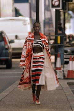 Marni by Francesco Risso SS21 Brushstroke Painted Stripe Fringed Wrap Midi Skirt