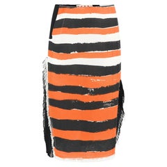 Marni by Francesco Risso SS21 Brushstroke Painted Stripe Fringed Wrap Midi Skirt
