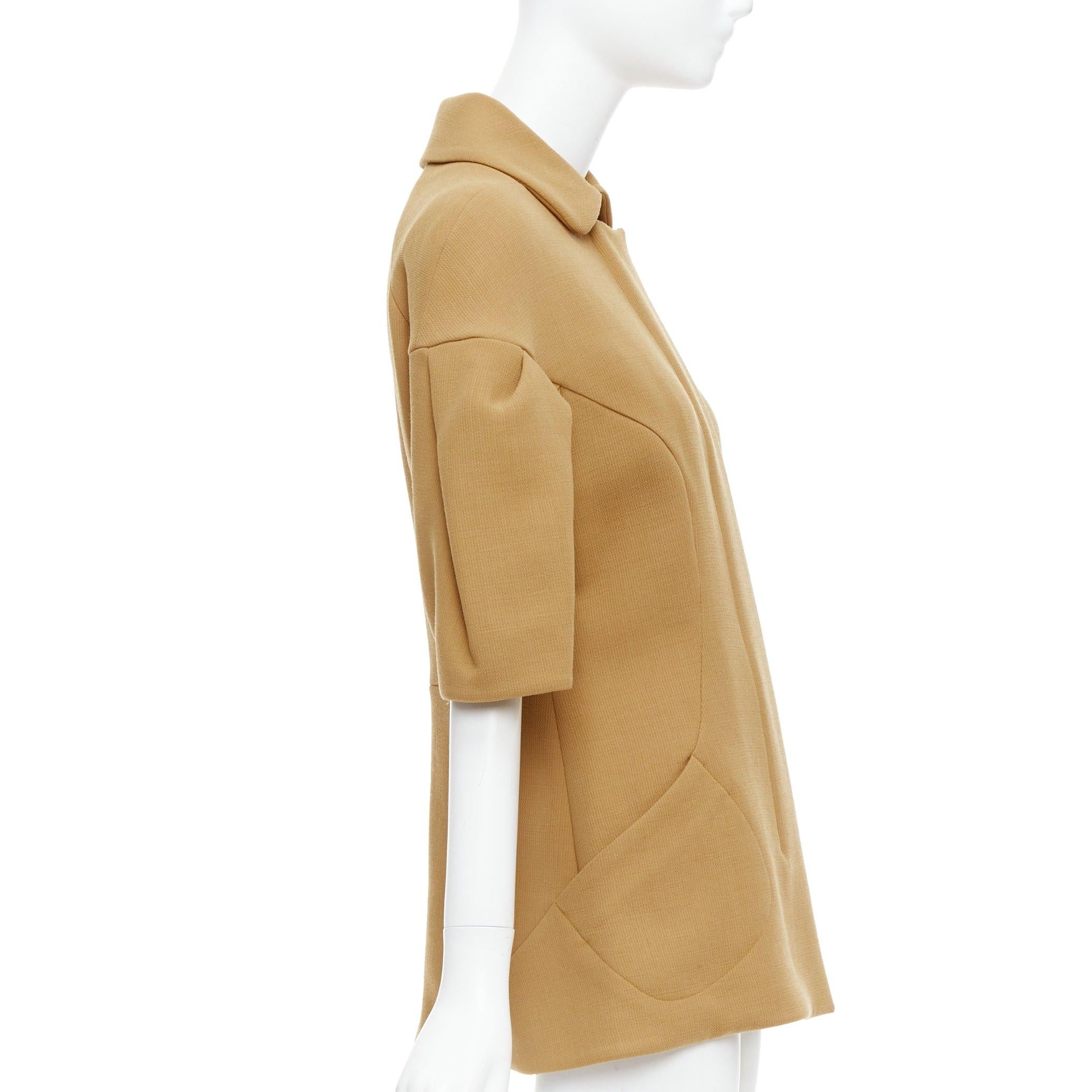 Donna Marni cappotto in lana vergine cammello con maniche a sbuffo e zip, collo rotondo IT40 S in vendita