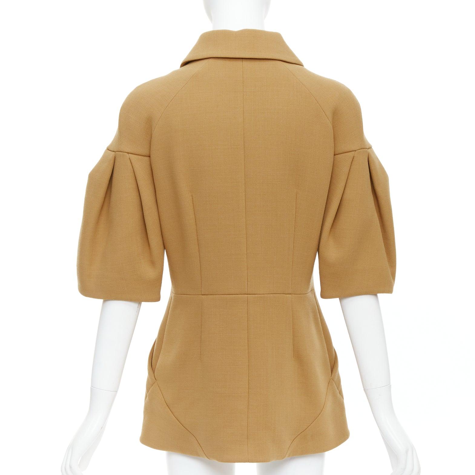Marni cappotto in lana vergine cammello con maniche a sbuffo e zip, collo rotondo IT40 S in vendita 1