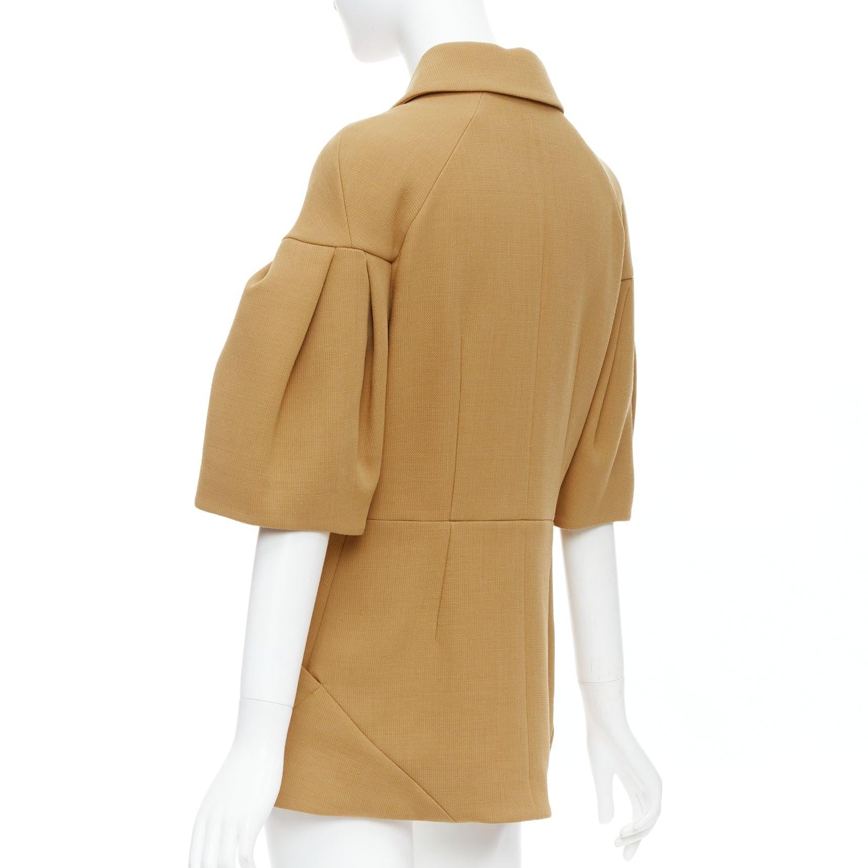 Marni cappotto in lana vergine cammello con maniche a sbuffo e zip, collo rotondo IT40 S in vendita 2