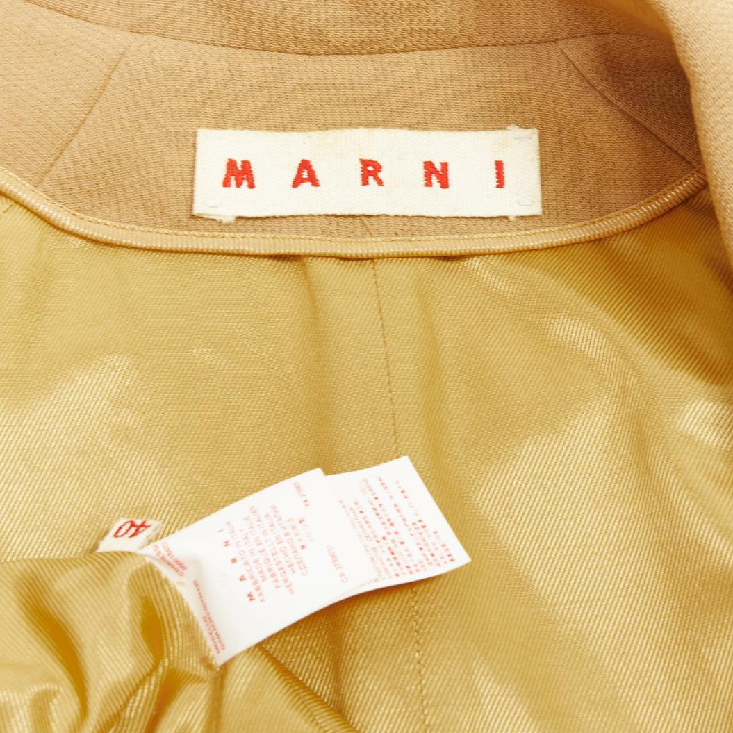 Marni cappotto in lana vergine cammello con maniche a sbuffo e zip, collo rotondo IT40 S in vendita 4