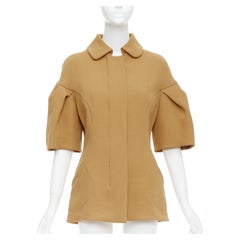MARNI camel virgin wool puff darted sleeve zip round collar coat IT40 S