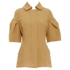 MARNI camel virgin wool puff darted sleeve zip round collar coat IT40 S
