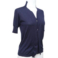 MARNI Cardigan Sweater Knit Top Navy Blue Cashmere V-Neck Short Sleeve Sz 38
