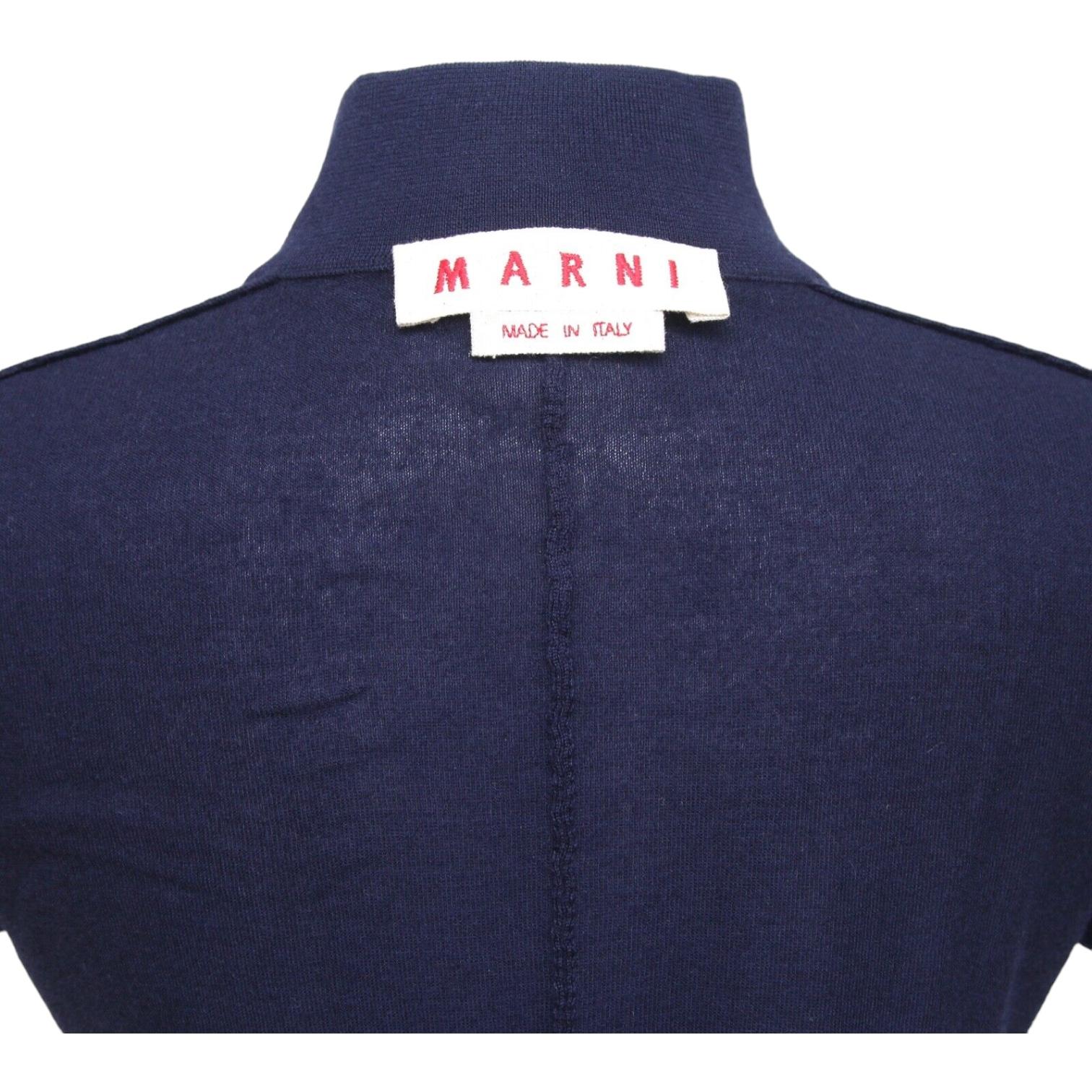 MARNI Cárdigan Suéter Punto Top Cachemira Azul Marino Cuello en V Manga Corta Sz 38 en venta 2